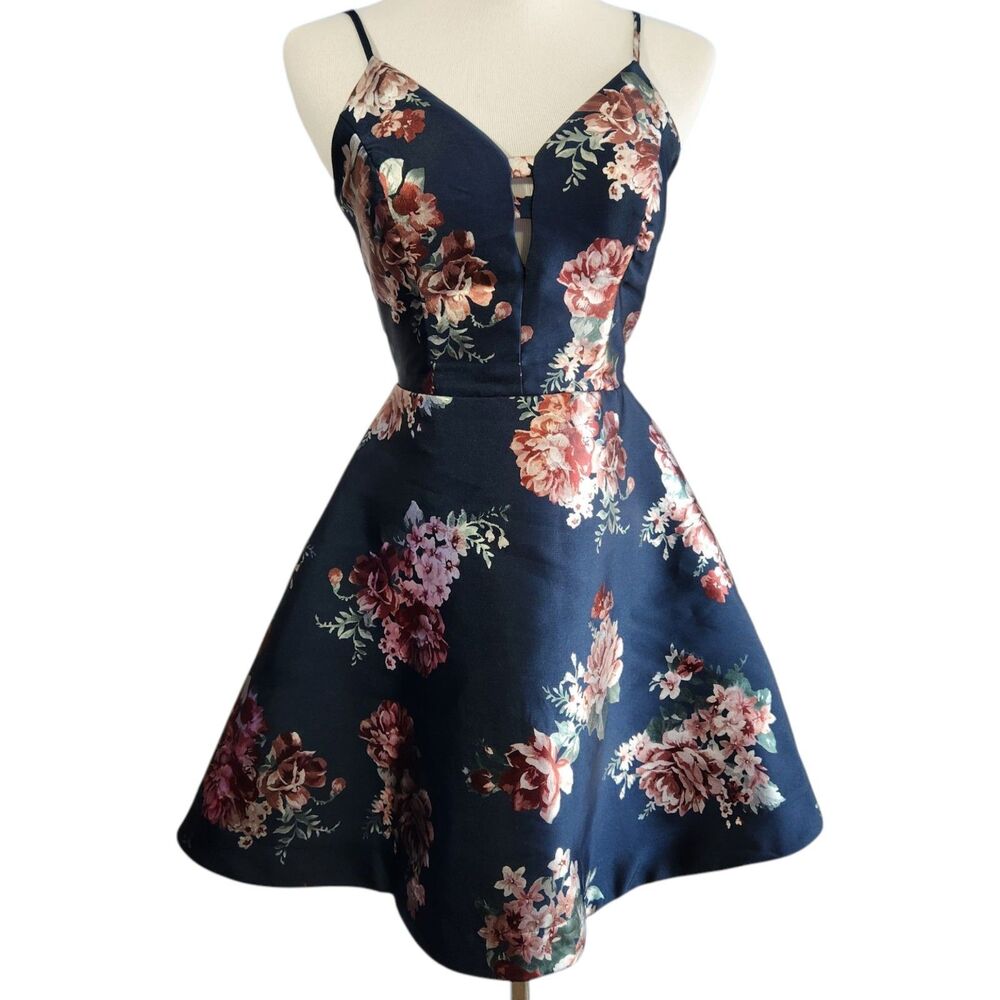 Formal Evening Prom Party Dress by Speechless Navy Blue Floral Short Size 5